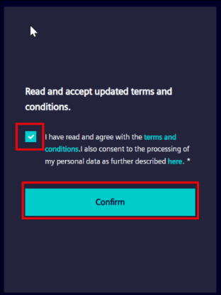 Terms and Conditions scree